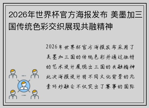 2026年世界杯官方海报发布 美墨加三国传统色彩交织展现共融精神